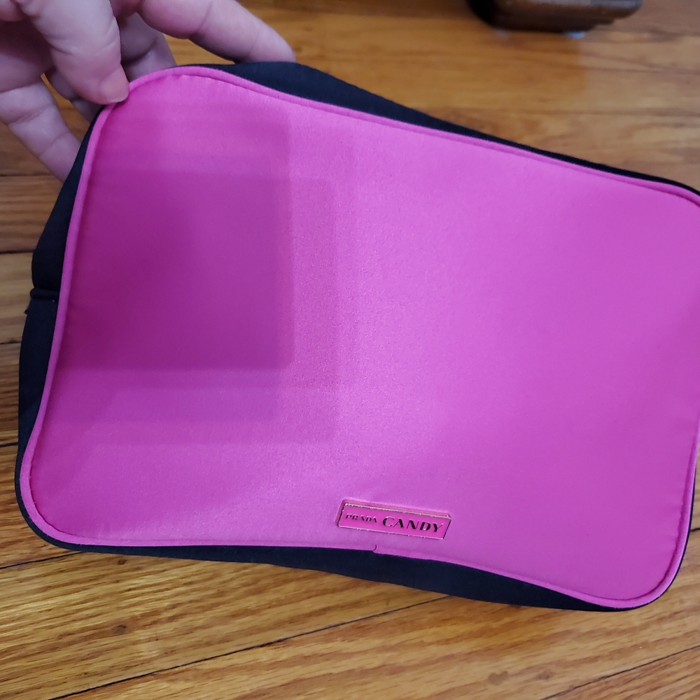 Authentic PRADA  Pink and Black Clutch Make Up Travel Bag Cosmetic  Womens